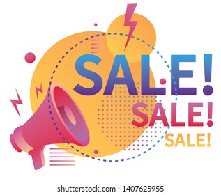 Sale - trendy colored poster sign with megaphone