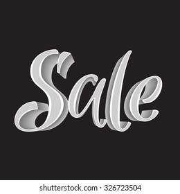 Sale typography background. Black background with volume discounts text.  Hand lettering Design Template.  Handmade calligraphy. Holiday discounts, promotions.  Vector illustration