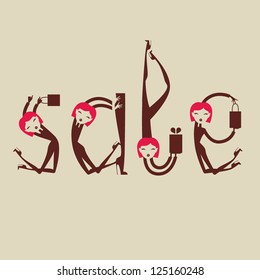 sale typography funny background with woman vector illustration eps 10