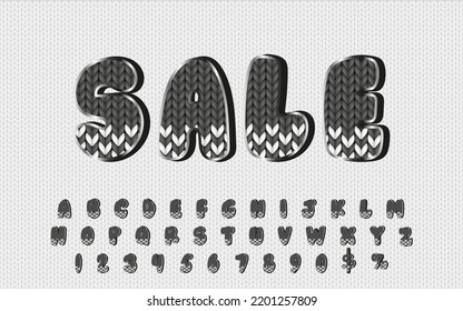Sale typography on knit background. Merry Christmas advertisement letters to create posters, banners, flyers and greeting cards.