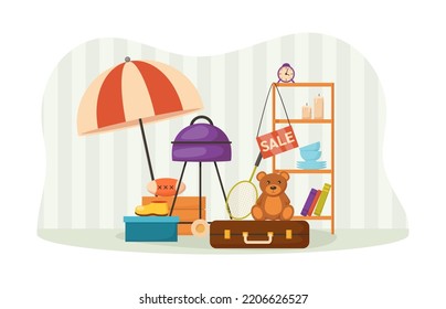 Garage Sale People Selling Second Hand Items Vector Stock Vector -  Illustration of disc, leisure: 158236137