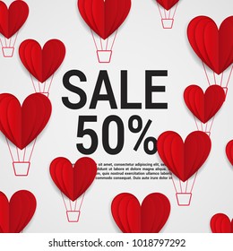 Sale with Valentine hearts abstract composition with 3D hearts and bantings. illustration. Love Lettering calligraphy in a heart shape.