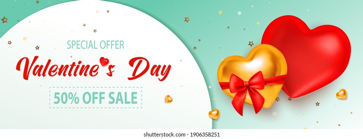 Sale valentine poster, great design for any purposes. Vector design elements. Shopping event typography illustration. 3D realistic vector, flyer, banner.