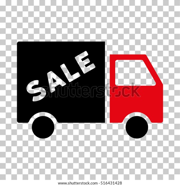 Sale Van EPS vector pictogram. Illustration\
style is flat iconic bicolor intensive red and black symbol on\
chess transparent\
background.