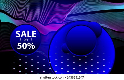 Sale vector background with bright light planets and stars cosmos banner with neon