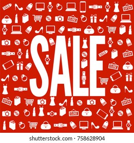 Material del vector de venta textura sin fisuras y elemento de diseño conjunto de iconos para afiches, banner, bolso de compra y papel de envoltura, diseño de decoración comercial