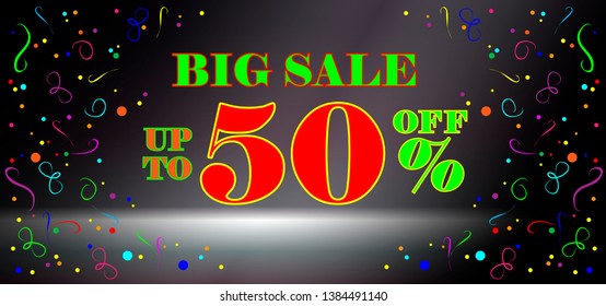 Sale vector banner. 50% off. Vector illustration. Sale banner template design.
