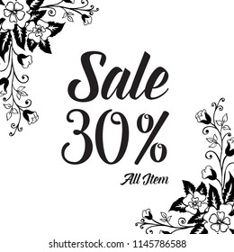 Sale vector banner design with flowers and frame vector illustration