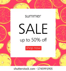 Sale vector banner with lemons. Template for advertising discount design.