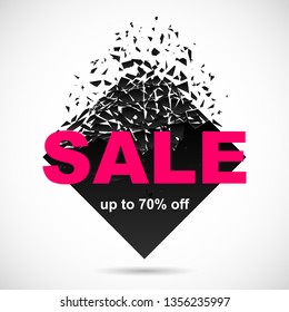 Sale vector banner on black rhombus explosion. Vector banner design concept. Advertising template with text. 
