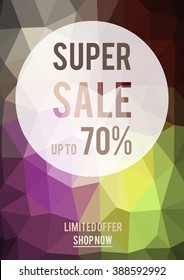 Sale vector banner on polygon background, for textile design, business, web template, greeting cards, birthday, wedding invitation. 