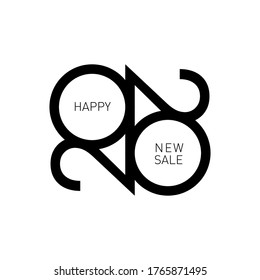 Sale, vector banner, poster, flyer. Modern square black and white promo design template. Minimalistic promotional flat icon, logo, sign with text "Happy new sale 2020".