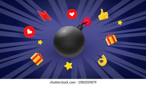 Banner vetor de venda com raios e bomba