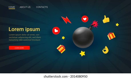 Sale vector banner with rays and bomb. Web banner template
