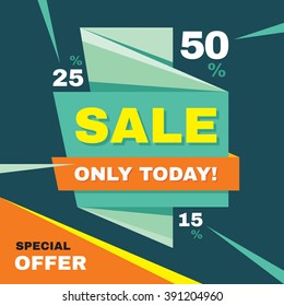 Sale vector banner - special offer 50% off. Abstract background. Origami discount layout. Only today. 