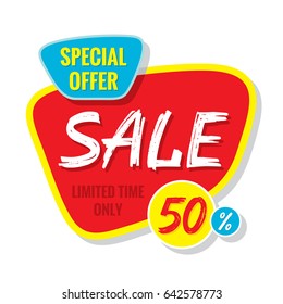 Sale vector banner template - special offer 50% - limited time only. Abstract background. Discount design layout.