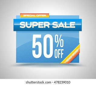 Sale vector banner template super sale 50% off. Abstract background. Discount design layout. Vector illustration.