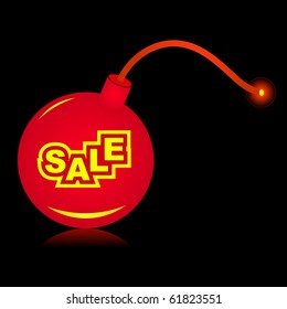 SALE. Vector bomb before explosion.