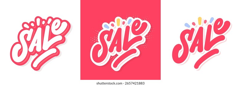 Venta Vector Tipografía manuscrita. Conjunto de tres colores y diseño.