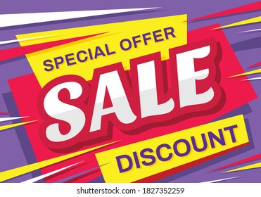 Sale - vector horizontal banner template concept illustration. Discount abstract layout. Special offer. Design element.