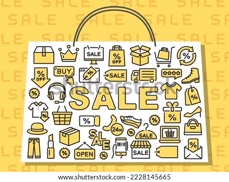 Sale vector icon pattern card.  shopping bag shaped.