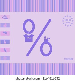 Sale vector Icon with percent and t-shirt on  a hanger. Illustration on a flat design style. EPS 10