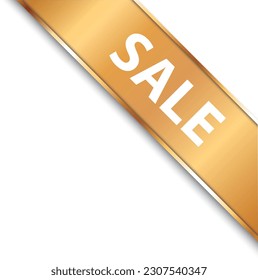 SALE - vector illustration of gold corner ribbon banner with gold colored frame