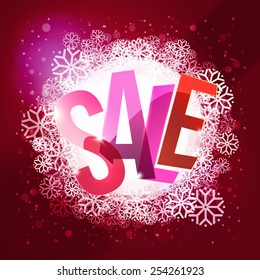 Sale vector illustration with snowing cloud. Typography logo for your business. Marketing offer banner. Winter sale illustration.
