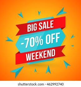 Sale vector origami concept banner template special offer 70 off. Abstract background. Discount design layout. Just now.