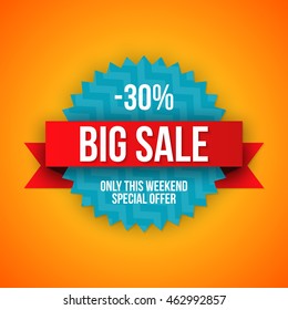 Sale vector origami concept banner template special offer 30 off. Abstract background. Discount design layout. Just now.