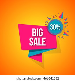 Sale vector origami concept banner template special offer 30 off. Abstract background. Discount design layout. Just now.