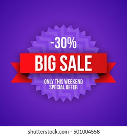 Sale vector origami concept banner template special offer. Abstract background. Discount design layout. Just now.