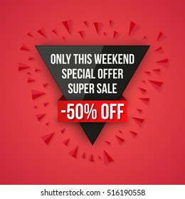 Sale vector origami concept banner template special offer. Abstract background. Discount design layout. Just now.
