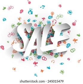 Cartel del vector de venta, gráficos de papel 3D
