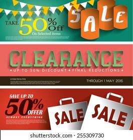 Cartel del vector de venta, gráficos de papel 3D