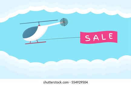 Sale vector poster with helicopter