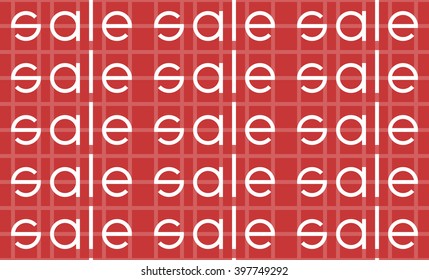 Sale vector seamless pattern. Sale event pattern. Design for banner, poster, flyer, coupon or sticker. Plaid, checkered seamless pattern with letters. Red background, pink grid, white text.
