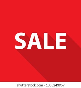 Sale vector slogan with long shadow on red background.