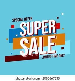 Sale vector template design, Super Sale promotion social media post, special offer discount, limited time only