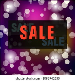 sale vector template. Floral decorative letters on abstract background with bokeh lights.
