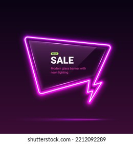 Sale vector template with neon lights. Dialog bubble with thunder flash sign. Vector - Powered by Shutterstock - Get 15% off with code: PIKWIZARD15
