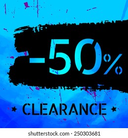 Sale vector Vintage grungy design poster template. Retro style Typography. Blue and black. Trendy.