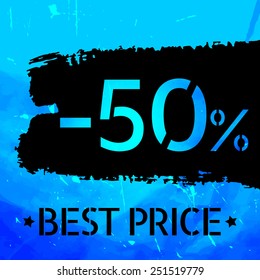 Sale vector Vintage grungy design poster template. Retro style Typography. Blue and black. Trendy.