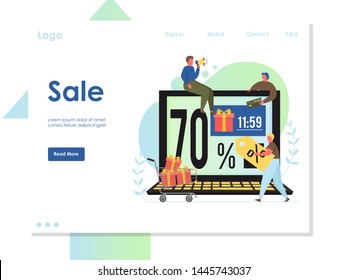 Sale vector website template, web page and landing page design for website and mobile site development. Online shopping clearance sale, deals, discounts.
