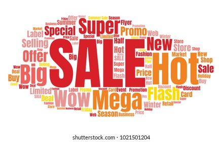 Sale Vector Word Cloud. Promotion Concept Backdrop. Collage for Advertising Background