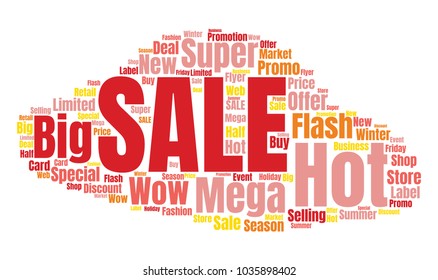 Sale Vector Word Cloud. Promotion Concept Backdrop. Collage for Advertising Background