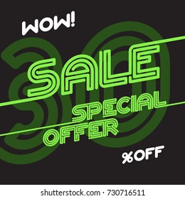 Sale vintage poster. Special offer template ut to 30% off. Vector illustration.