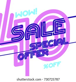 Sale vintage poster. Special offer template ut to 40% off. Vector illustration.