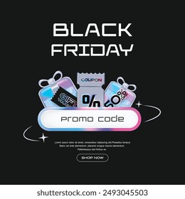 Sale Voucher Black friday coupon for business promotion sales and Discount online shopping. Tag label, Promotion banner 3d rendering with gradient pastel colorful background.