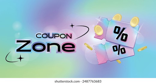 Sale Voucher coupon for business promotion sales and Discount online shopping. Tag label, Promotion banner 3d rendering with gradient pastel colorful
